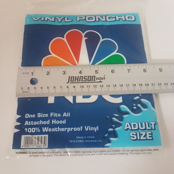 Brand New NBC UNIVERSAL. Inc. Vinyl Poncho Adult Size RARE Weatherproof Vinyl - Picture 4 of 5